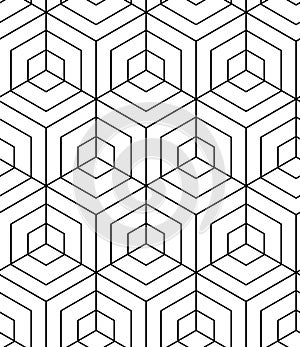 Abstract geometric pattern background with hexagonal and triangular texture. Black and white seamless grid lines. Simple