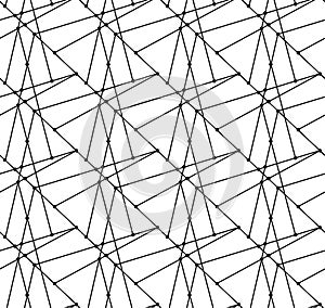 Abstract geometric pattern background with hexagonal and triangular texture. Black and white seamless grid lines.