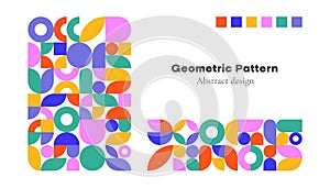 Abstract geometric pattern background. Simple circle square shapes, modern banner bauhaus swiss style. Vector design