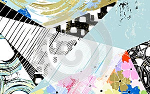 Abstract geometric artwork,  inspired by abstract art of the 1920 with circles, paint strokes and splashes