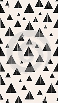 Abstract Geometric Pattern of Black Triangles on a Light Cream Background