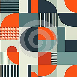 Abstract geometric pattern in blue orange and white