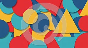 Abstract Geometric Pattern with Circles and Triangles in Primary Colors