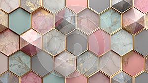 Abstract geometric pattern with colorful hexagonal shapes and gold accents