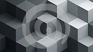 Abstract geometric pattern of 3D cubes in shades of gray