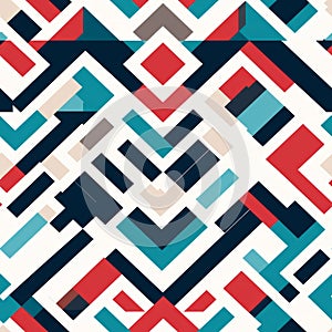 Abstract Geometric Pattern In Dark Teal And Light Red