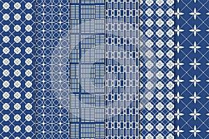 Abstract geometric pattern design on blue backgrounds. Creative seamless pattern decoration for fabric prints. Modern geometric