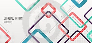 Abstract geometric pattern design of square elements template header. Overlapping design with halftone style background.
