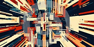 Abstract geometric pattern with dynamic overlapping lines and rectangles