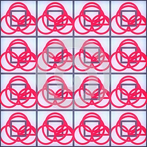 Abstract Geometric Pattern with Interlocking Red Circles and Squares