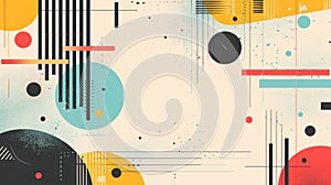 An Abstract Geometric Pattern Featuring an Array of Colorful Circles and Lines in Various Shapes and Styles