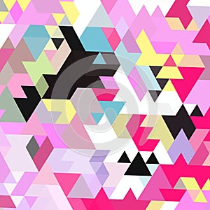 Abstract geometric pattern featuring an array of colorful triangles and polygons.
