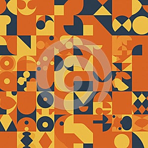 Abstract geometric pattern featuring an array of shapes such as circles, triangles,
