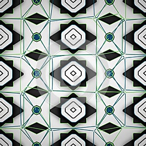 Abstract geometric pattern featuring black, white, and light blue