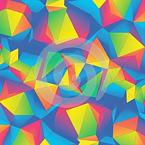 Abstract geometric pattern featuring a colorful array of polygons. Triangular and