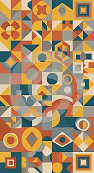 Abstract geometric pattern featuring a diverse array of shapes, including circles,