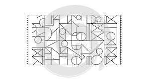 A grid of intersecting lines and shapes such as circles rectangles