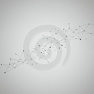 Abstract geometric pattern featuring interconnected lines and nodes on a gray