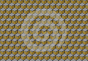 Abstract geometric pattern featuring interlocking gray and gold cubes, creating a dynamic, chevronlike effect