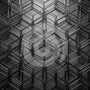 Abstract geometric pattern featuring interlocking hexagonal frames
