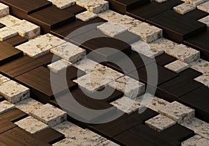 Abstract geometric pattern featuring interlocking rectangular blocks. The design alternates between