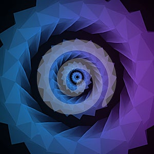 Abstract geometric pattern forming a spiral, featuring interconnected triangular