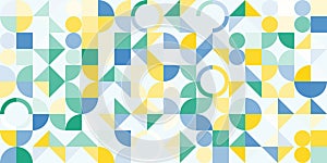 Abstract geometric pattern in fresh green, yellow and blue colors. Simple shapes, form and figures mosaic background