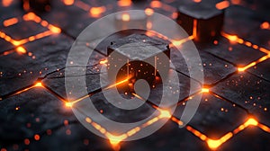 Abstract geometric pattern of glowing cubes