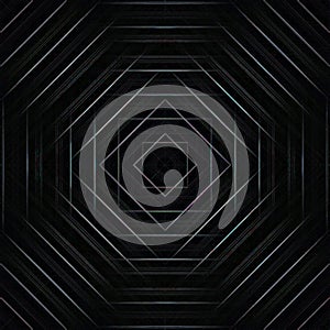 Abstract geometric pattern of glowing lines on a black background. Techno style