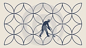 Abstract Geometric Pattern with Human Figure Working, vector design Generative AI