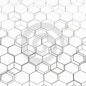 Abstract Geometric Pattern of Interconnected Hexagons and Cubes on a White Background Keywords: abstract, geometric, pattern,