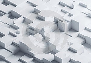 Abstract geometric pattern of interlocking cubes with soft shadows and subtle light reflections