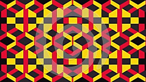 Abstract geometric pattern with interlocking shapes in red and yellow
