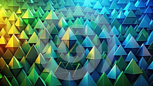 Abstract geometric pattern of interlocking tetrahedrons in vibrant green and blue hues. Generative AI photo