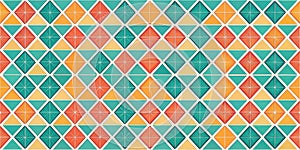 Abstract geometric pattern with interlocking triangles and diamonds in warm and cool tones. Generative AI