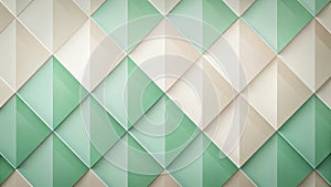 Abstract geometric pattern of interlocking triangles in muted green and beige tones. Generative AI