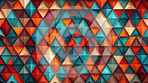 Abstract geometric pattern of interlocking triangles in warm and cool tones. Generative AI