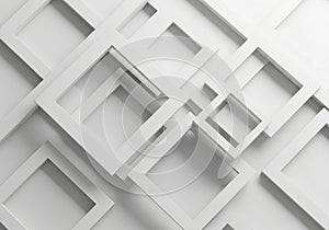 Abstract geometric pattern of intersecting white planes and shadows creating depth and texture