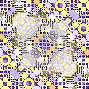 Abstract geometric pattern with multiple overlapping circles and squares