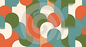 Abstract Geometric Pattern with Overlapping Circles and Rounded Rectangles in Muted Earth Tones