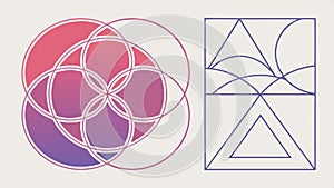 Abstract geometric pattern with overlapping circles and triangles vector design Generative AI