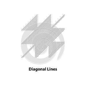 Abstract geometric pattern of overlapping diagonal lines and dashes isolated on white background