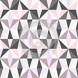Abstract geometric pattern with pastel pink, silver diamonds, triangles.