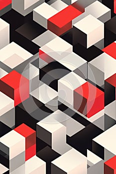 Abstract Geometric Pattern with Red, Black, and White Cubes Creating a Modern 3D Illusion Background