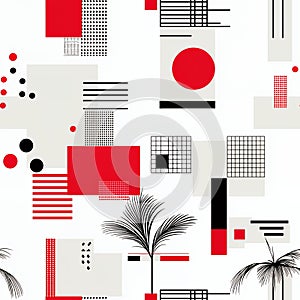 Abstract Geometric Pattern with Red Black and White