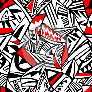 Abstract Geometric Pattern with Red Black and White