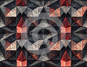 Abstract Geometric Pattern with Red and Gray Triangles