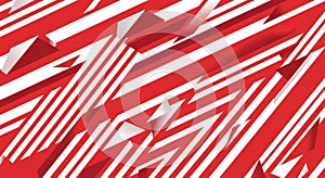 Abstract geometric pattern with red and white diagonal stripes and triangles