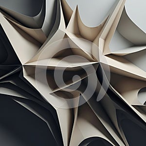 Abstract geometric pattern with sharp, folded shapes and edges. The design features interlocking,