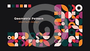 Abstract geometric pattern. Simple circle square shapes, modern banner bauhaus swiss style. Vector background design